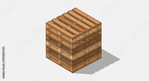 Isometric wooden cube made of stacked pallets.