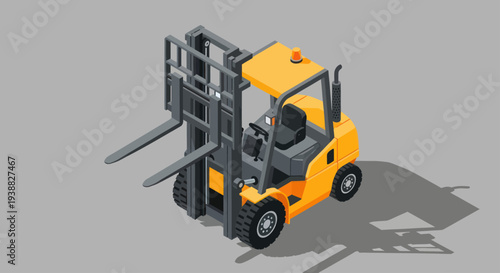 Isometric Yellow Forklift Truck for Industrial Logistics and Warehouse Operations.