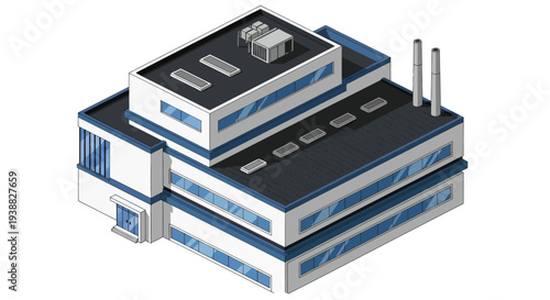 Modern Industrial Factory Building Isometric View.