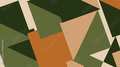 Abstract Geometric Background with Olive Green and Tan Shapes