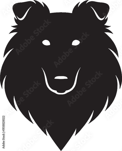 Shetland Sheepdog Head Front View Solid Black Silhouette Logo Ready SVG EPS
