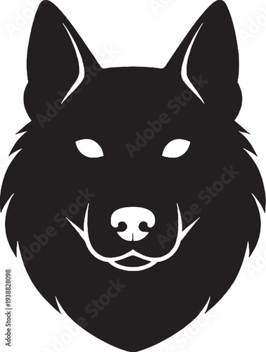 Norwegian Elkhound Head Front Silhouette Spitz Dog Logo Vector