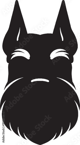 Giant Schnauzer Head Front View Solid Black Silhouette Dog Breed Logo Icon