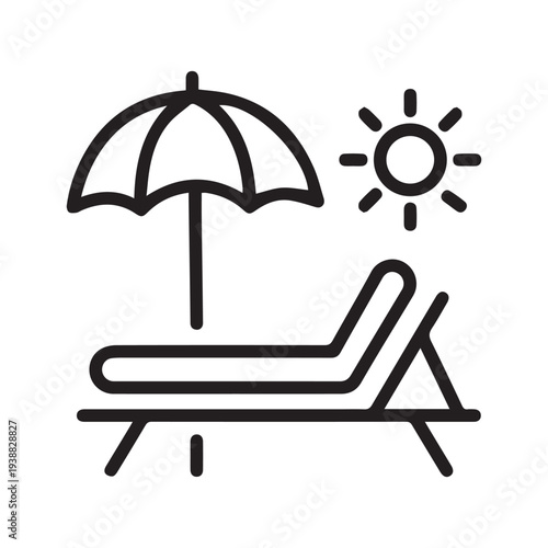 Sunbed line icon. Simple outline style. Resort, beach, chair, furniture, lounger, parasol, relaxation, sea, summer concept. Vector illustration isolated on white background. Thin stroke EPS 10.