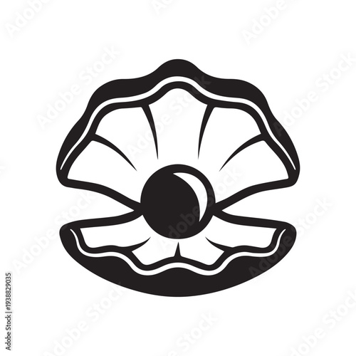 Sea pearl in the shell. Vector icon. on white background 