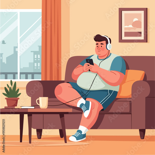 A man relaxing on a couch listening to music.