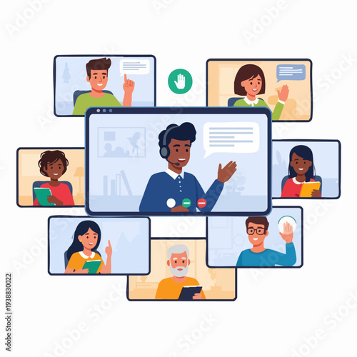 Diverse group of people participating in a video conference call.