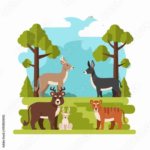 Diverse Group of Wild and Domestic Animals in a Natural Setting.