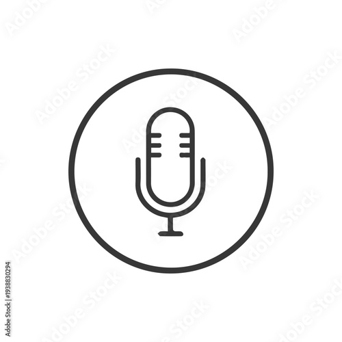 Minimalist Black Line Art Microphone Icon in a Circle for Audio