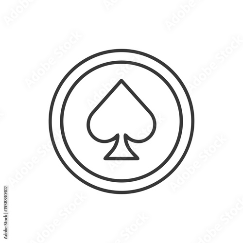 Simple Black and White Spade Symbol Poker Chip Vector Line Art Icon