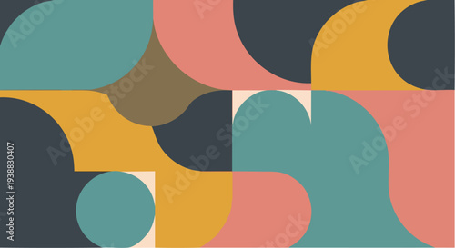 Geometric Abstract Shapes Composition with Retro Color Palette.