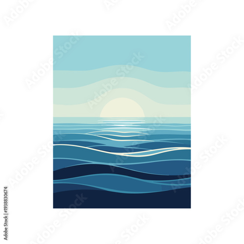 Serene ocean waves at sunrise with warm sunlight