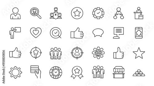 Vector illustration in modern thin line style of management icons: leader, delegation, control, responsibility, and more. Pictograms and infographics.