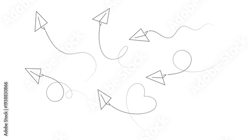 Paper Airplane Path Line Doodles Set – Flying Route Outline Illustration