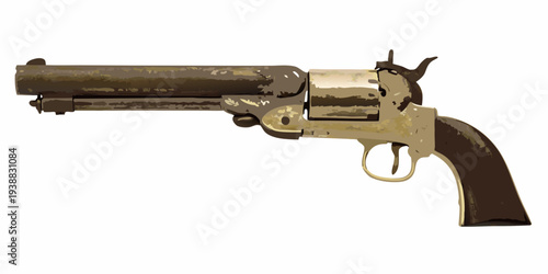 A vintage revolver pistol illustration with a textured aged appearance
