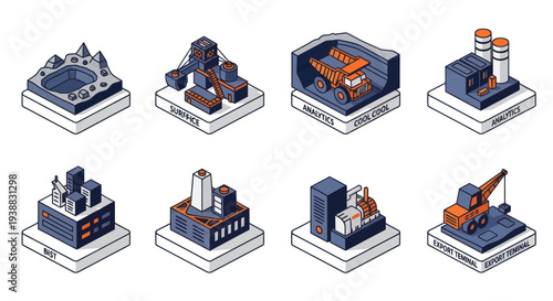 Isometric Industrial Buildings and Construction Sites Collection.