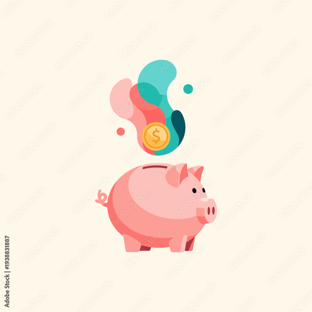 Fototapeta premium Piggy bank overflowing with colorful coins and money