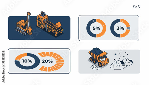 Isometric Mining and Construction Equipment with Data Visualization.