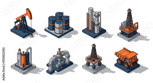 Isometric Oil and Gas Industry Production Elements Set.