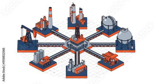 Isometric Oil and Gas Industry Network Illustration.