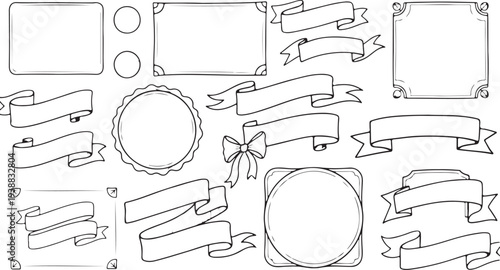 Hand Drawn Vintage Ribbon and Frame Doodles
