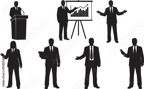 Black Solid Green Initiative Silhouettes Set of Six on White Background