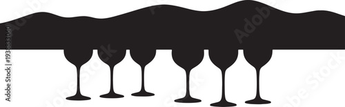 Black Solid Hills Backdrop Wine Glasses Silhouettes Set of Six on White Background