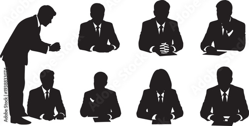 Black Solid High Pressure Composure Silhouettes Set of Six on White Background
