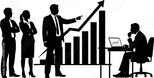 Business leader presenting financial growth chart to professional team