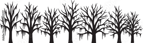 Black Solid Icicle Hanging Tree Silhouettes Set of Six on White Background