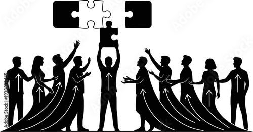 Collaborative group fitting a puzzle piece for problem solving