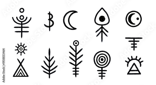 Collection of mystical and esoteric symbols for spiritual and magical themes.