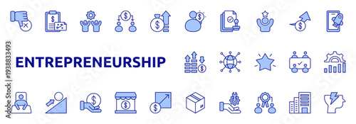 Entrepreneurship icon set color lineal style with legislation, success, sales, startup, failure, business plan, team building, crowd funding, capital, founder icons
