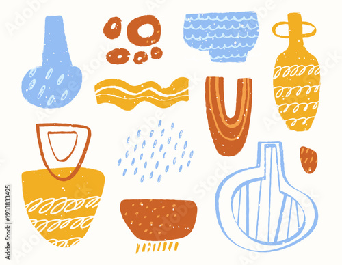 Abstract Hand-Drawn Pottery and Decorative Elements Set