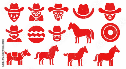 Collection of Red Cowboy and Horse Icons.
