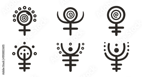 Collection of six unique abstract symbols with feminine and spiritual elements.