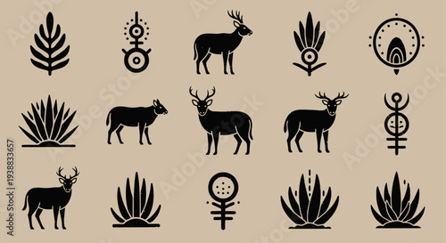 Collection of Tribal Deer and Plant Motifs.
