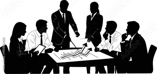 Corporate employees analyzing growth charts during office meeting