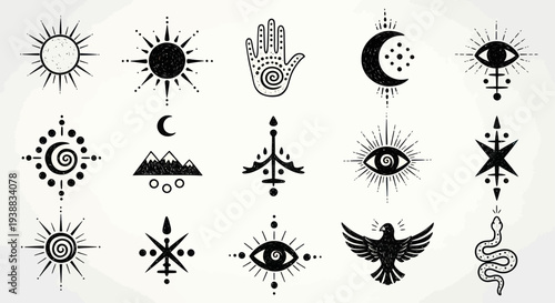 Mystical Symbols Collection Celestial Elements and Esoteric Designs.