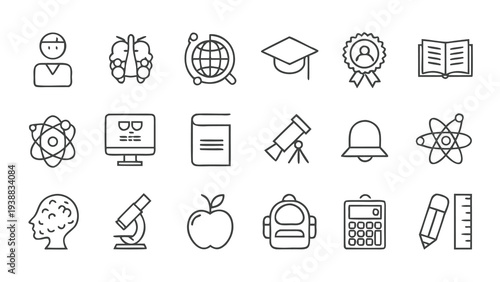 Vector Style Education Editable Stroke Line Icon Set.