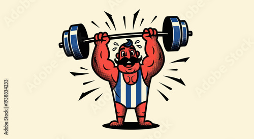 Strongman lifting heavy barbell with great effort and determination.