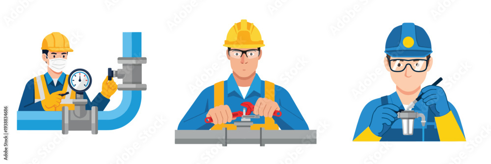 Fototapeta premium Industrial workers performing maintenance with transparent background