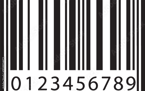 : A professional clean linear barcode vector graphic featuring a numerical sequence at the bottom. This asset is perfect for packaging design, inventory management systems, retail branding and mockups