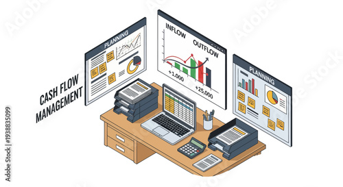 Cash Flow Management Office Workspace Illustration.