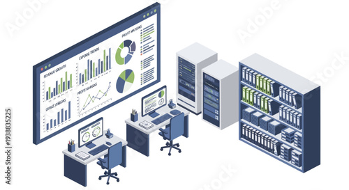 Data Center with Servers and Workstations.