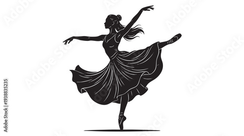 Elegant silhouette of a female ballet dancer performing a graceful pose on pointe, illustrating movement and artistry.