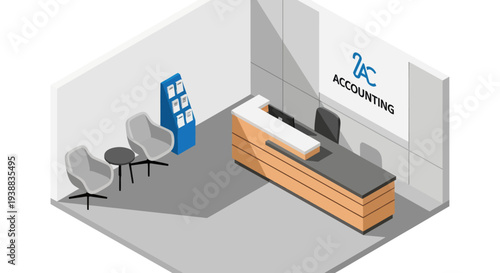 Modern Office Reception Desk and Waiting Area.