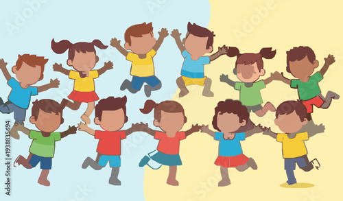 Happy children playing colorful cartoon kids vector illustration