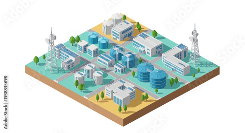 Isometric Smart City with Modern Buildings and Infrastructure.