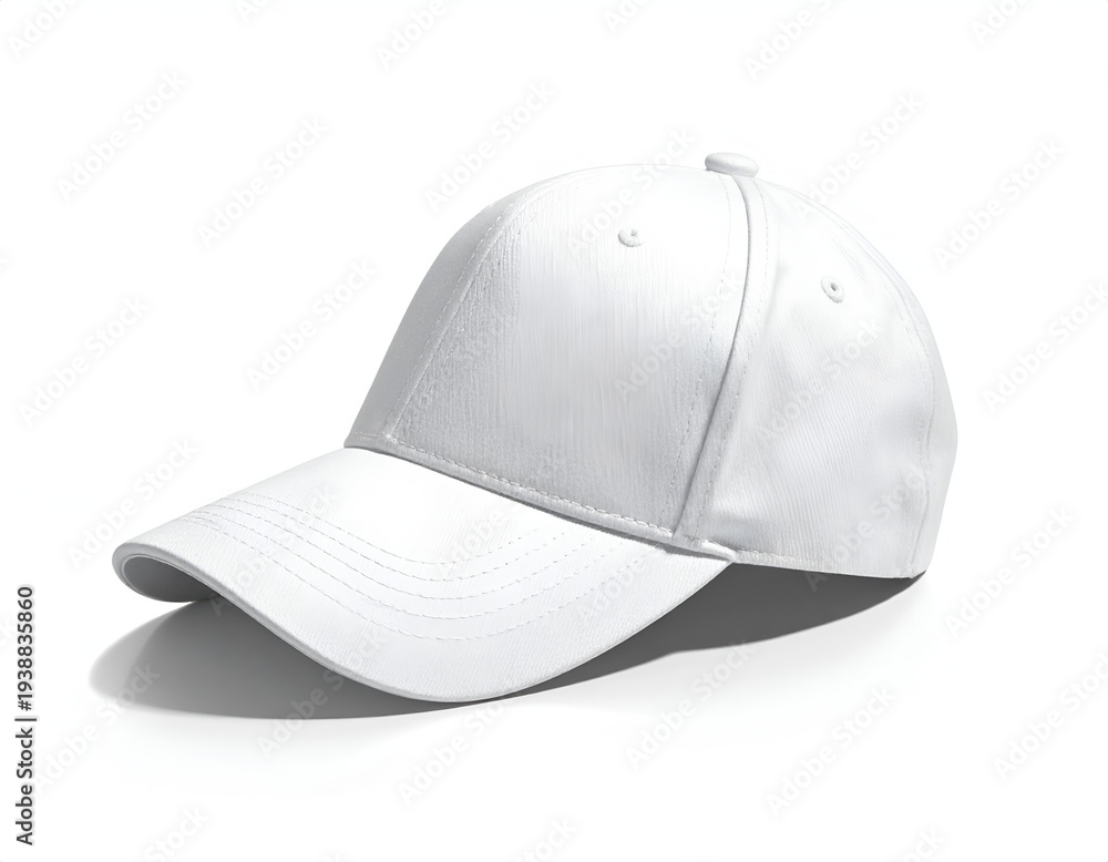 Fototapeta premium White baseball cap with curved brim on a white background